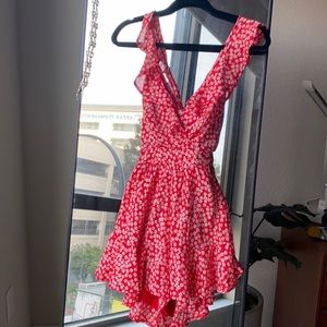 Red floral Romper with criss-cross back